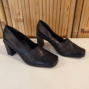 Dark Academia Cover Girl Black Leather Block Heel Pumps Square Toe Dress Shoes 9